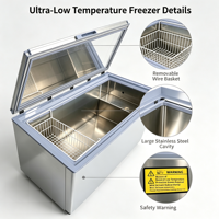 Congélateur commercial haut de gamme -86°C ℃   Congélateur sous comptoir à température unique à refroidissement direct en acier inoxydable 201
