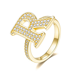 Women Luxury 18K Gold Plated Rhinestone <b>Initial</b> Moissanite Cocktail <b>Ring</b> Custom Alphabet Adjustable Statement Finger <b>Ring</b> - Product Image 1