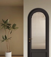 Puerta de Vidrio y Aluminio Minimalista Moderna, con Arco Francés, Resistente al Viento, Acabado para Entrada de Sala de Estar en Villa