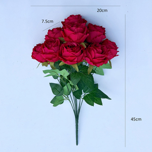 Bouquet de roses artificielles de haute qualité, 45 cm, 9 têtes, fleurs en soie, arrangement pour le poisson d'avril - Product Image 3