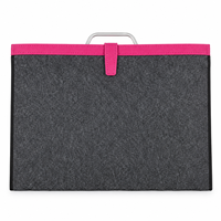 Organisateur de documents gris foncé avec bordure rose et poignée portable, sac de classement en feutre