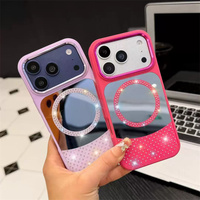 Coque de protection antichoc de luxe avec miroir de maquillage et strass scintillants pour iPhone 18 Pro Max 17 16 15 14 13 12 11