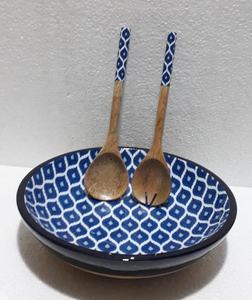 Bol de vaisselle en bois d'acacia imprimé émaillé avec cuillère ou fourchette, dernière vaisselle de luxe, bol de mélange de salade - Product Image 2