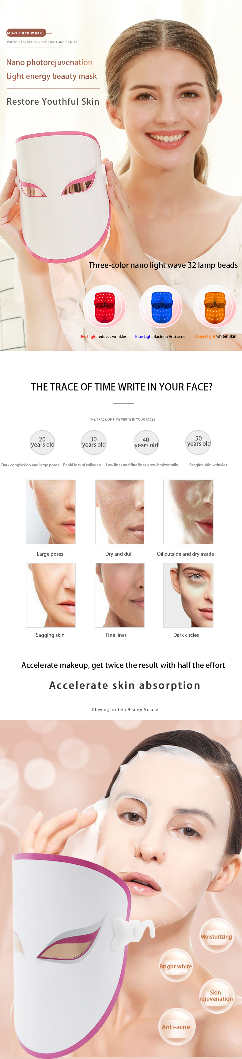 New Design Oem Color Silicone 3D Skin Facial Uv Led Therapy Beauty Light Screen Phototherapy Mask