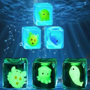 TPR Soft Glow-in-the-Dark Marine Life <b>Squishy</b> Cube Stress Relief Squeeze Toy Maltose Sensory Fidget Toys for Kids and Adults - Product Image 2