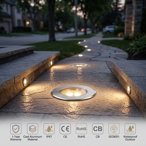 Vente en gros de lampes LED enterrées en acier inoxydable blancs, étanches IP67, pour <span class=keywords><strong>aménagement</strong></span> paysager extérieur, commande automatique/à distance/application, garantie de 2 ans - Product Image 1