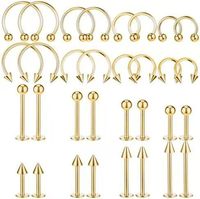 Piercings de lèvre géométriques en acier inoxydable électroplaqué à filetage externe, anneaux de lèvre, broches à fossettes, bijoux de piercing corporel de style basique
