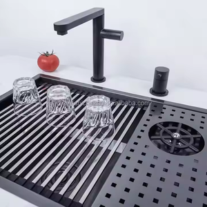 Lavello da cucina multifunzione Topmount Nano Black con sciacquabicchieri a scomparsa, lavabo da incasso in acciaio inossidabile - Product Image 5