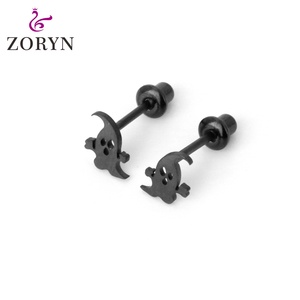 ต่างหูแบบเกลียวสแตนเลสสตีล Zoryn 316L สีดำเคลือบ IP รูปหัวใจครึ่งซีก สีดำ ป้องกันการแพ้ น้ำหนักเบา เหมาะสำหรับเจาะกระดูกอ่อน - Product Image 2