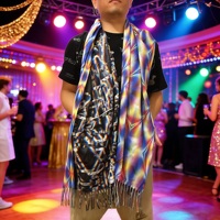 Écharpe Pashmina Réversible Douce à Franges avec Impression Numérique de Logo Personnalisé, Motifs Géométrie Sacrée, pour Festival, Streetwear, Rave