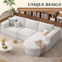 Cómodo Sofá Seccional Ovalado Convertible y Extensible, Tapizado en Lana Blanca y Sherpa, Esponja, No Requiere Montaje, Transpirable, Moderno, para Escuela
