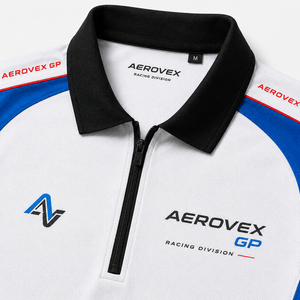 เสื้อทีมแข่งรถแขนสั้นแบบซิป ¼ สำหรับผู้ชาย ผ้าถัก ระบายอากาศได้ดี สีไล่ระดับลายจุด โลโก้สั่งทำได้ สำหรับทีมมอเตอร์สปอร์ต พิตครูว์ - Product Image 5