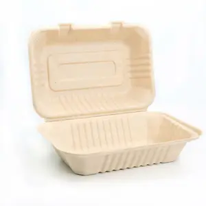 Hot Selling Accept Customized Bagasse Food Container Sugarcane Bagasse Lunch Food Box 9"x6"