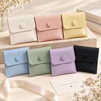 Pochette à bijoux en cuir PU noir de qualité supérieure avec fermoir cœur pour bagues, boucles d'oreilles et pièces de monnaie, personnalisable avec logo OEM/ODM, directement de l'usine