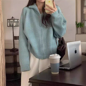 เสื้อคาร์ดิแกนถักแบบซิปคู่สำหรับผู้หญิง สวมใส่สบาย ทรงหลวม ช่วยพรางหุ่น แขนยาว เหมาะสำหรับใส่เป็นเสื้อคลุมทุกวัน - Product Image 1