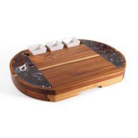Ensemble de planches à fromage modernes et portables en bois d'acacia et marbre pour la maison et la cuisine, avec tiroirs en acier inoxydable, 5 couteaux, 3 bols, 6 fourchettes et accessoires à vin