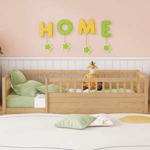 מיטה קומה אחת מעץ מונטסורי עץ עם מגירה עיצוב נייד לחדר שינה או אפשרות סיטונאית בסלון - Product Image 2