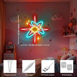 نجمي منتصف القرن أدى ضوء النيون USB تعمل بالطاقة جدار الرجعية ديكور لغرفة المعيشة شريط نمط انتقائي سهل تعليق قابل للتعديل - Product Image 2