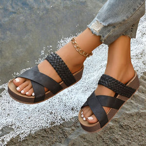 Sandalias de Plataforma Casuales de Talla Grande para Mujer, Cómodas, Ligeras, Transpirables, Impermeables, con Tiras Cruzadas y Tejido Sólido - Product Image 3