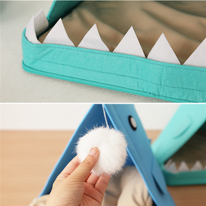 Creatieve Grote Mond Haai Vorm Cartoon Opvouwbare Huisdier Huis Indoor Kat Hond Bed Kubus - Product Image 6