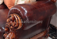 Canapé en cuir de style européen sculpté en bois massif Canapé de luxe en cuir véritable sculpté Ensemble de canapés royaux antiques
