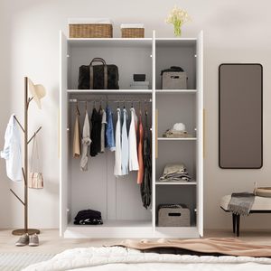 <span class=keywords><strong>Armadio</strong></span> Moderno Bianco a 3 Ante in Legno con Ante in MDF, Cassetti, Ripiani e Asta Appendiabiti - Arredamento Camera da Letto - Product Image 3