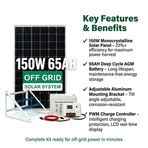 ชุดระบบพลังงานแสงอาทิตย์แบบออฟกริด 150W โมโนคริสตัลไลน์ พร้อมแบตเตอรี่คอลลอยด์ 48V 65Ah ระบบ MPPT พกพาสะดวก ใช้งานต่อเนื่อง 24 ชั่วโมง สำหรับบ้าน 150W - Product Image 2