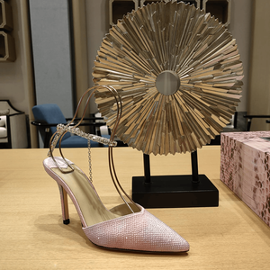 Mules Jimmy con Tacón de Cristal Degradado Brillante y Cadena en el Tobillo, Zapatos de Tacón de Aguja con Punta Puntiaguda para Eventos Especiales - Product Image 5