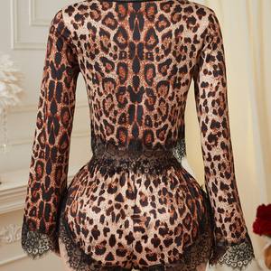 B348 Ensemble Loungewear Décontracté en Dentelle Pour Femme, Meilleures Ventes, 2 Pièces Haut et Pantalon Court, Joli Pyjama Imprimé Léopard, Chemise de Nuit Sexy - Product Image 4