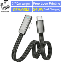 Câble de charge rapide USB-C vers USB-C tressé en nylon 240W PD3.0 3A, conducteur en cuivre pur, câble de données USB-C coudé avec LED pour appareil photo et iOS