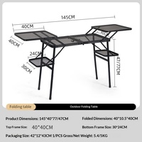 Table de camping pliable en aluminium portable à deux niveaux de réglage de hauteur avec deux ailes latérales pliables
