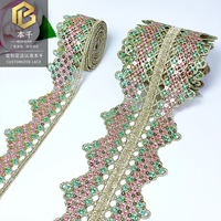 LEIXUSI Dentelle géométrique soluble dans l'eau avec fil doré de 7 cm, broderie de sequins colorés pour chaussures et accessoires vestimentaires