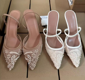 व्हाइट हाई हील्स की महिलाओं के जाल ने टेलेटो एड़ी के पैर की अंगुली के सैंडल की रियर ट्रिप स्ट्रैप आउटडोर हाई टॉप सुपर हाई हील्स ग्रीष्मकालीन - Product Image 2