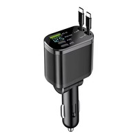Cargador de Coche USB Retráctil 5 en 1 con Carga Rápida PD de 120W, Adaptador Tipo C para Teléfono Móvil con Cables