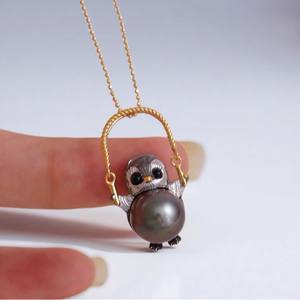 WENCHI 10166 Colgante DIY de Plata con Soporte Vacío para Perlas Redondas de 10-11mm, Collar Pingüino, Accesorios de Plata S925, Perla China - Product Image 1