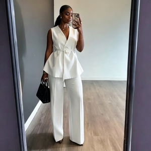 Ensemble tailleur pantalon et blazer sans manches couleur unie pour femme, style africain, idéal pour le bureau - Vente en gros - Product Image 6