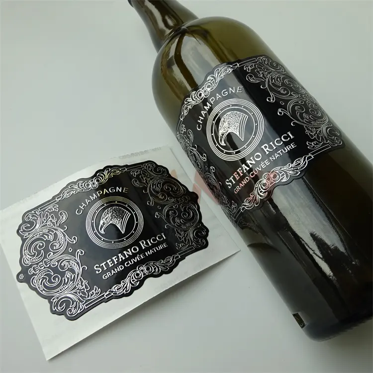 Özel kabartmalı metal folyo şarap şişesi etiket baskı kişiselleştirilmiş şarap çıkartmaları