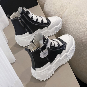 Casual Canvas Shoe Style <strong>Leather</strong> High Top <strong>Boots</strong> Thick Soles Lace Style <strong>Leather</strong> <strong>Boots</strong> Women - Product Image 3