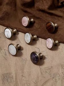 Hot Sale Natural <strong>Crystal</strong> Handle Solid Antique Brass Shell <strong>Knobs</strong> for Furniture Marble Cupboard Handles - Product Image 4