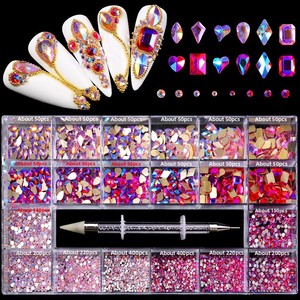 Lot de 21 <span class=keywords><strong>strass</strong></span> pour nail art, en forme de clous à dos plat, pour manucure française, emballés en boîte, sac à bulles et carton, pour le marché international - Product Image 2
