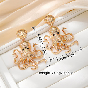 Boucles d'oreilles en forme de pieuvre, en alliage de zinc doré et argenté, design animal, bijoux de fête - Product Image 2