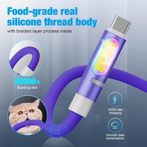 1.2m 240W PD Fast Charging <b>USB</b> C <b>Cable</b> with Aromatherapy & LED Light, Purple Silicone Data <b>Cable</b> for Wholesale - Product Image 5