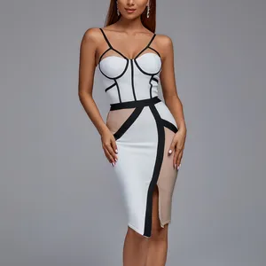 Robes pour femmes robe d'anniversaire de club de bandage de cocktail moulante noire et blanche