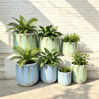 Ensemble de pots à plantes en céramique rayés et émaillés, 3 tailles, grand pot décoratif pour fleurs, pour l'intérieur, l'extérieur, le jardin, la maison, la décoration d'hôtel