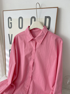 Camicia autunnale in tinta unita rosa da donna blusa bianca intrecciata con bottoni con decorazione semplice Logo anteriore Anti-Pilling stile Casual - Product Image 6