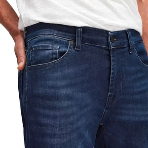 Jean en denim délavé bleu foncé imperméable pour homme, coupe droite, décontracté, tissé, printemps-été, conception personnalisée, service OEM - Product Image 2