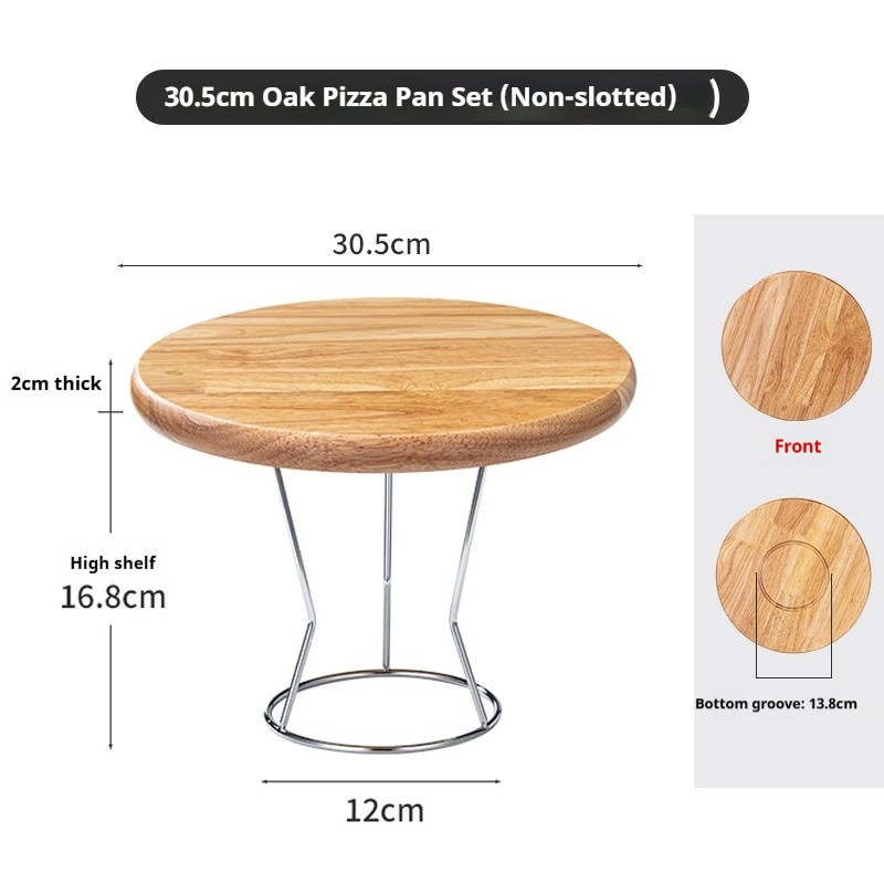Plat à pizza en chêne [30,5 cm (12 po) plat] + support en acier inoxydable