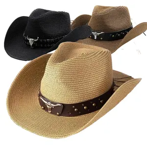 FREE SAMPLE Western Jazz Men Sombreros De Hombre De Playa Sombreros Personalizados Cowboy Cowgirl Straw Hat