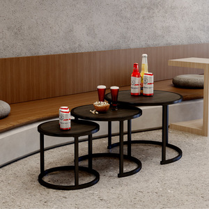 Minimalist Modern <b>Round</b> Coffee <b>Table</b> Wood <b>Top</b> Metal Frame Small Size Living Room Bedroom Home Use - Product Image 1