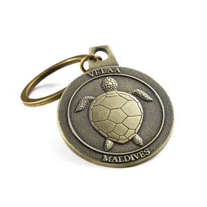 Customized Various Sizes Of Circular Shapes And Added Logo Soft Enamel Shiny Metal Turtle Patterned Keychains